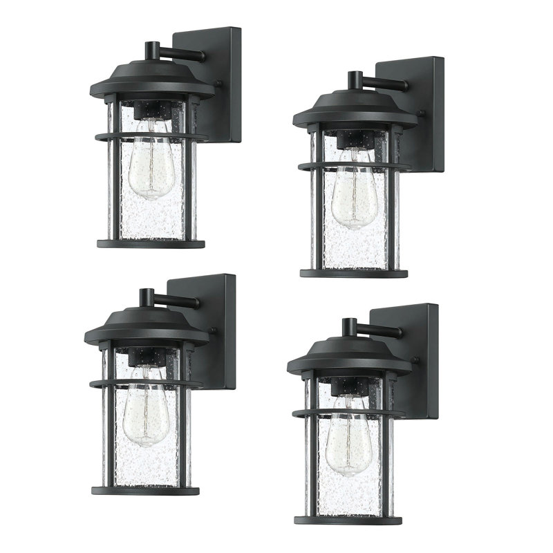 Schlegel Black/Clear Seeded Glass Outdoor Wall Lantern, 11.92" H x 6.58" W x 7.96" D