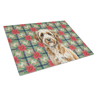 Lagotto Romagnolo Christmas PoinsettIas Glass Cutting Board