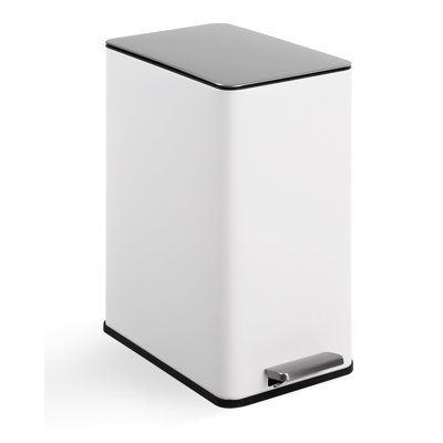 Slim Trash Can 4 Gallon, Stainless Steel Step-On Kitchen Garbage Bin with Soft Close Lid, White, 14.41x7.95x16.93 Inch