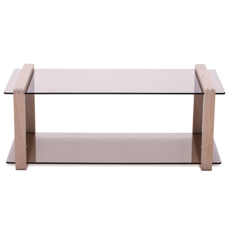 Four Leg Coffee Table with Storage, Natural, Amber Smoked