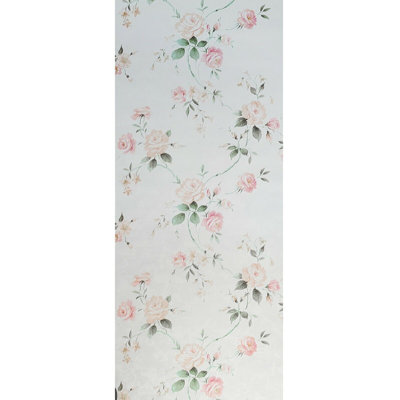 Cyaire floral Wallpaper rolls pink rose flowers off white cream faux textile