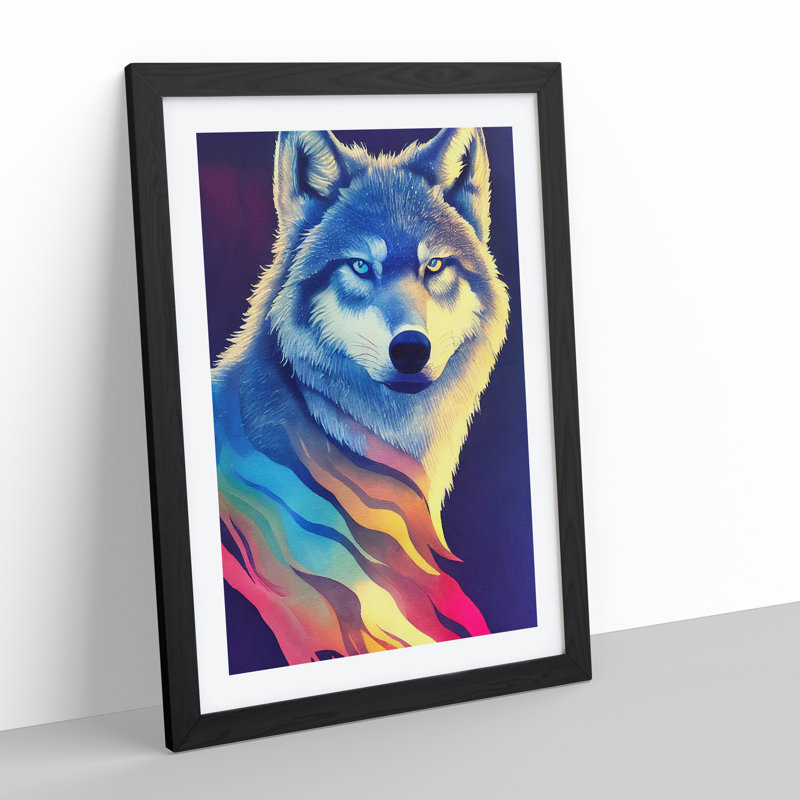 Wolf in Colour No.2 - Wall Art, 46cm H x 34cm W, Black Framed