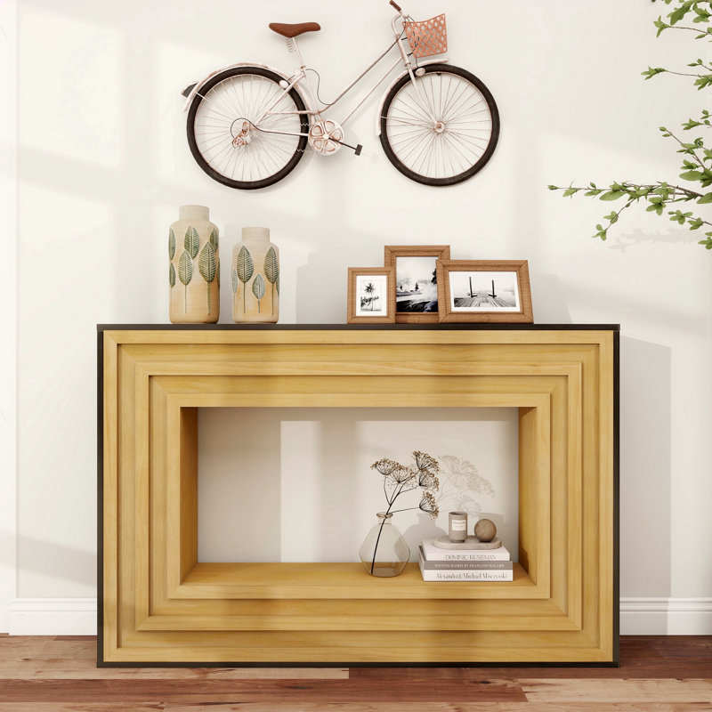 Console Modern Contrast moderne avec structure en bois stratifié et plateau noir