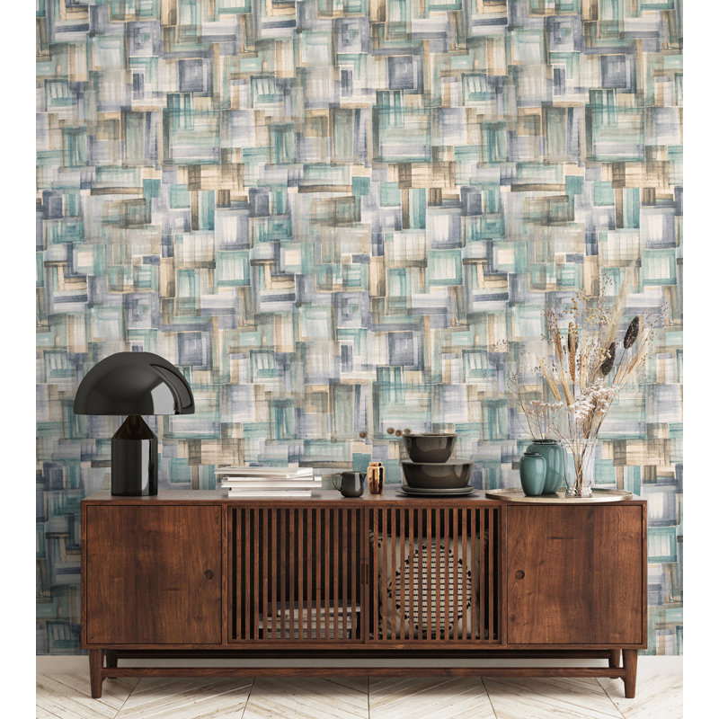 Crafted Glimmery Brush Design 27.9' L x 27.5" W Wallpaper Roll, Aqua