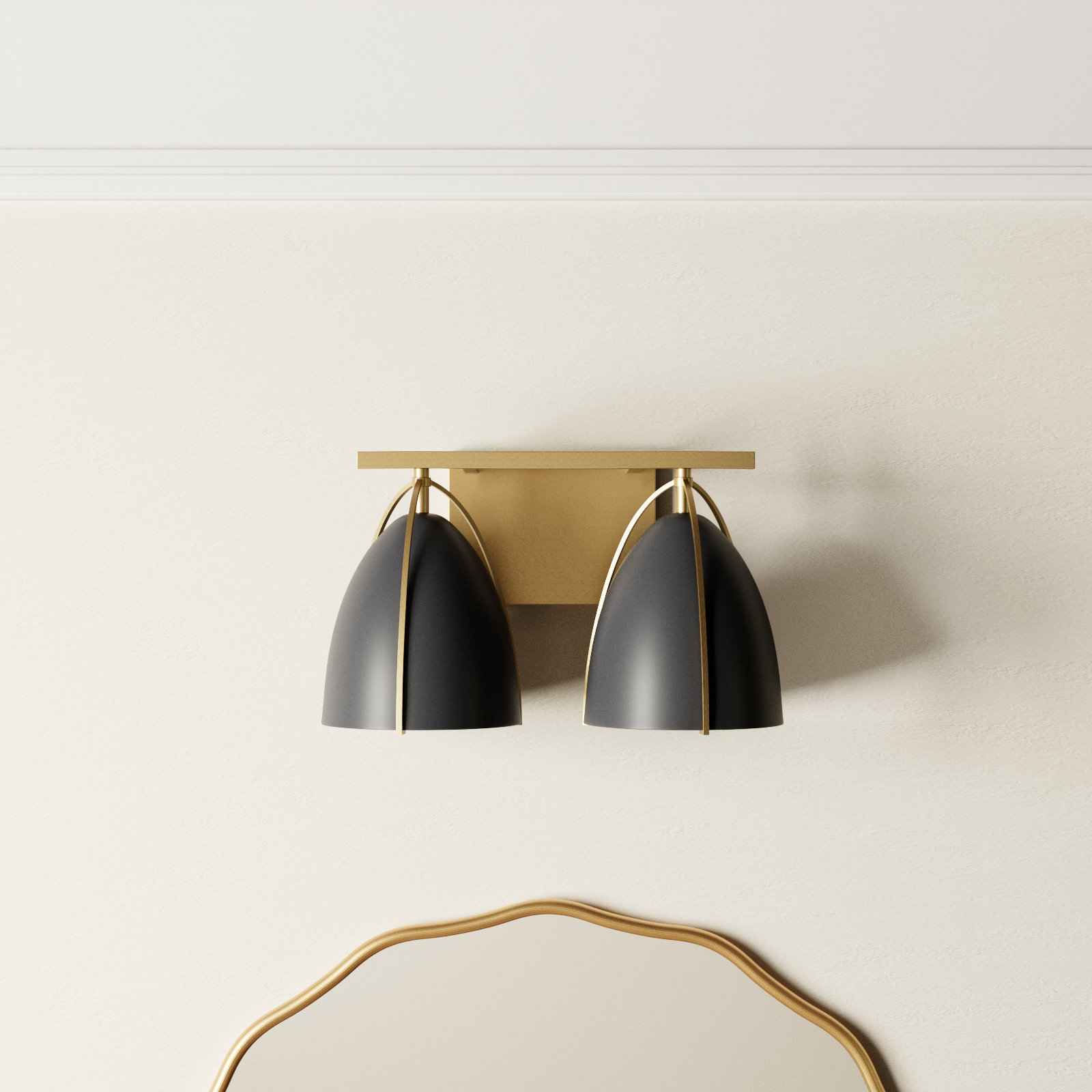 Nikki 2-Light Dimmable Vanity Light , Satin Brass, No, Black