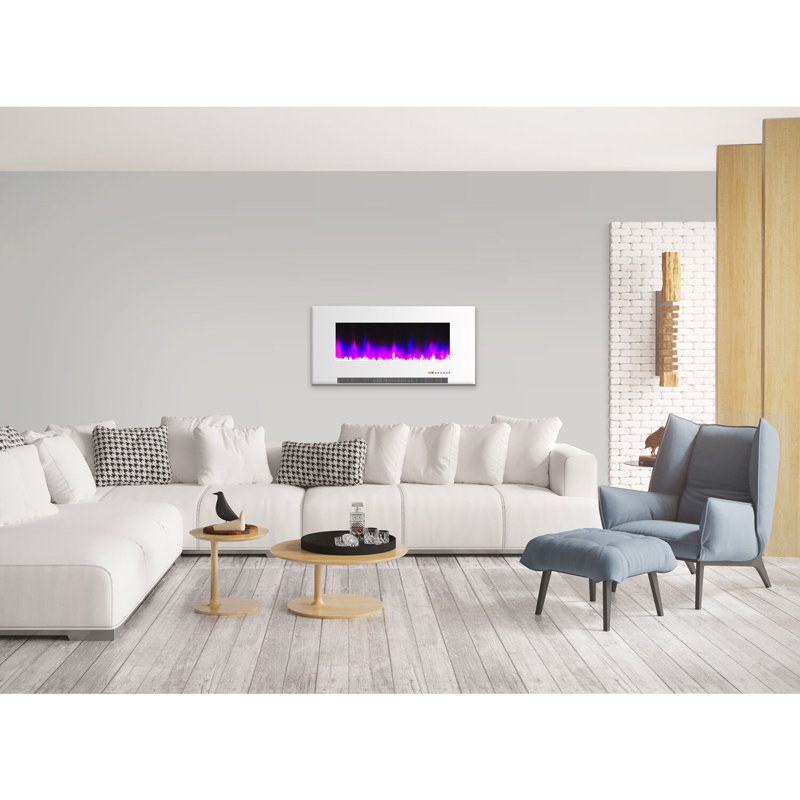 Cambridge Wall Mount Electric Fireplace Heater with Remote Control for Indoor Use in Living Room, Bedroom, Home Office, White