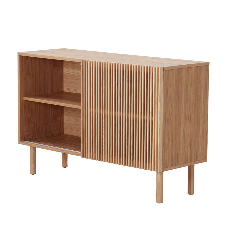 Walnut Wood & Stainless Steel Modern Storage Cabinet, 4 Cabinets, Tv Stand, , And Stain- Countertop Sideboard, , Spacious For Needs