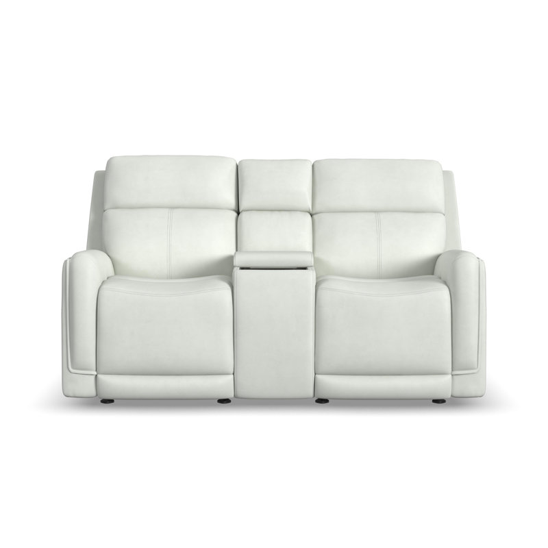 Anders Power Gliding Loveseat with Console and Power Headrests & Lumbar, Cream/White