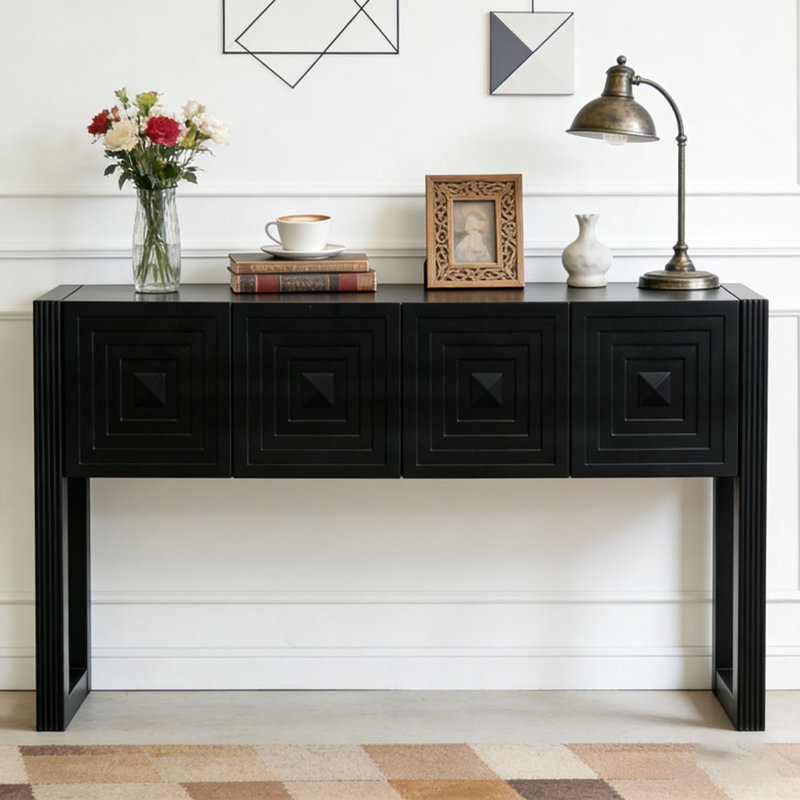 Carved Console Table with 3 Soft-Close Drawers, Black