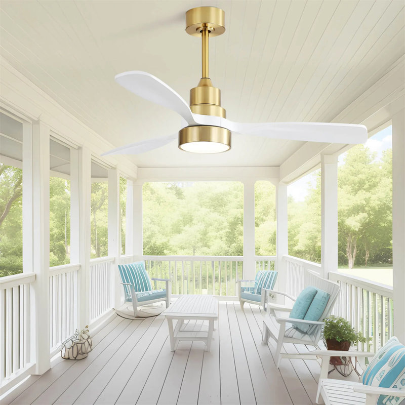 Ventilateur de plafond 48 po avec 3 lumières et ventilateur de plafond en bois, Doré, 48 po de largeur, Blanc