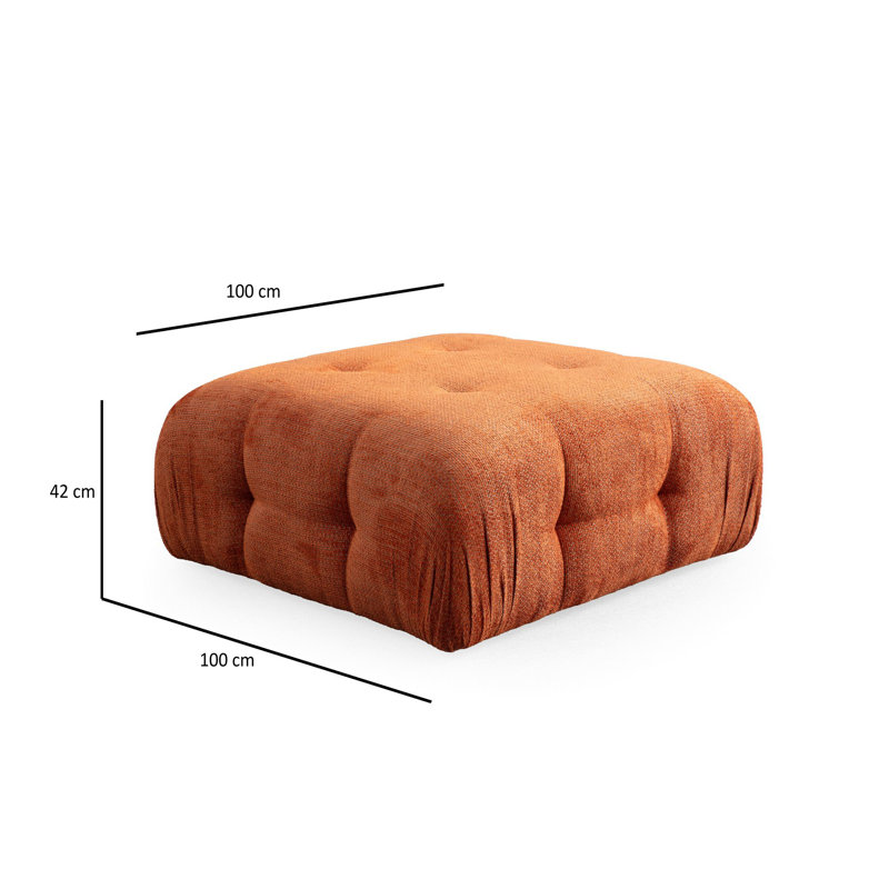 Tuffet élégant avec structure en bois de hêtre, 39,4 x 39,4 x 16,5 pouces | Coussin en mousse gris doux avec tissu 100% polyester, couleur orange élégant | Parfait pour le salon ou la chambre à coucher, confortable et chic