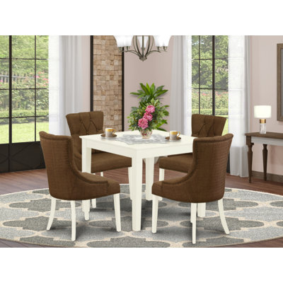 Ensemble de 5 pièces pour 4 personnes comprenant une table de salle à manger carrée et 4 chaises Parson en tissu brun, lin blanc