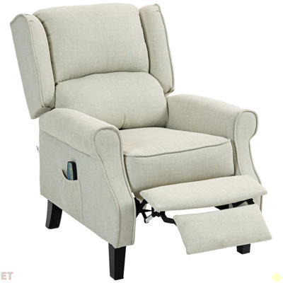 Fauteuil inclinable à vibration Vibrant Massage pour salon avec chaleur, canapé simple à oreilles, fauteuil inclinable moderne en tissu de lin avec repose-pieds, poche latérale
