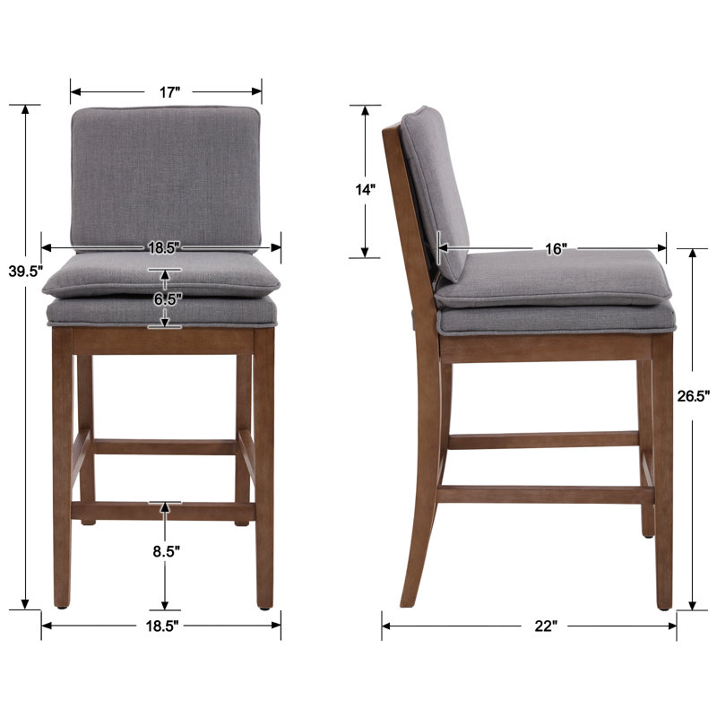 Upholstered Counter Stool with Solid Wood Legs, Gray Seat/Walnut Frame