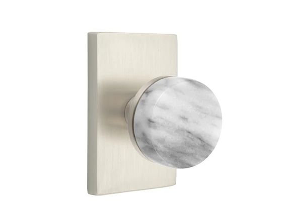 Mortaise intérieure Select Select avec rosette rectangulaire moderne et tige conique, bouton en marbre blanc (droite)