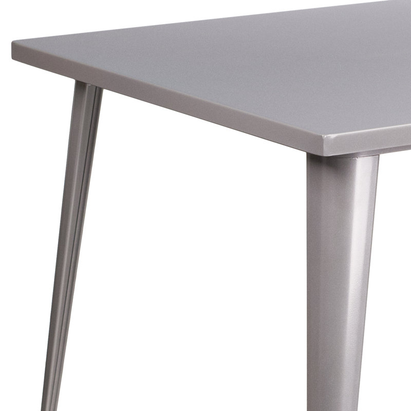 Angeleca Commercial Square Metal Indoor-Outdoor Table, Silver, 35.5" W x 35.5" L x 29.75" H