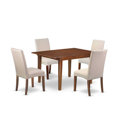 5-Piece Mahogany Finish Solid Wood Top-Rectangular Dining Room Set with Butterfly Leaf-Seats 4
