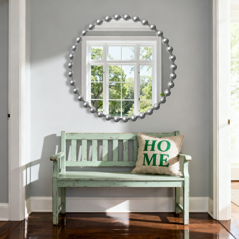 Miroir mural rond en métal, Argent argent, 27 po x 27 po