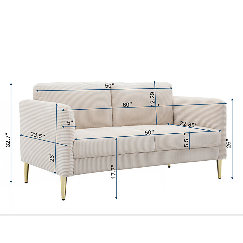 Causeuse moderne, coussins rembourrés moelleux, Beige