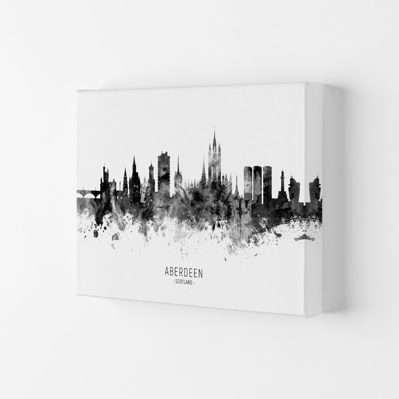Aberdeen Scotland Skyline Black White City Name by Michael Tompsett - Print, 59.4cm H x 84cm W x 4cm D, Wrapped Canvas