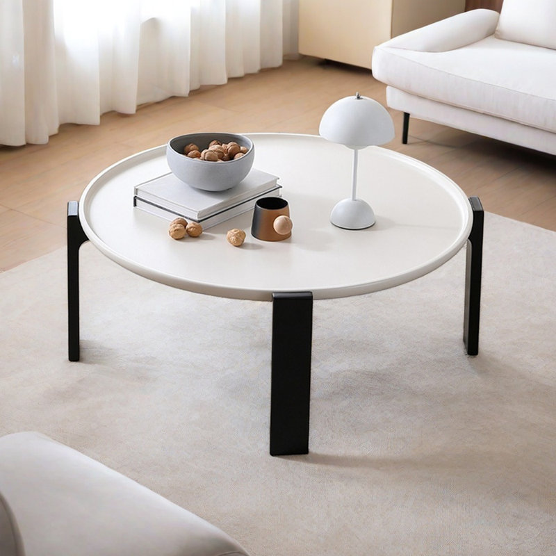 Creamy Round Coffee Table with Oak Legs
