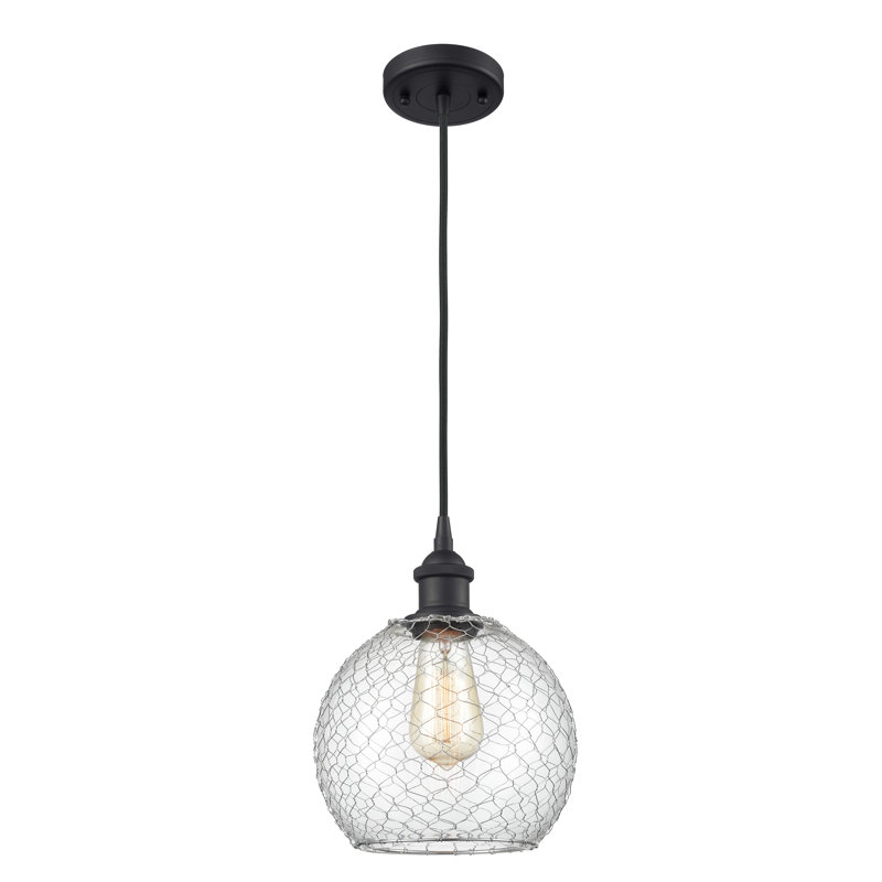 Luminaire sphère suspendu 1 lumières simple Egger, H 13 po x l 10 po x P 10 po, Transparent / Nickel, Blanc et chrome poli