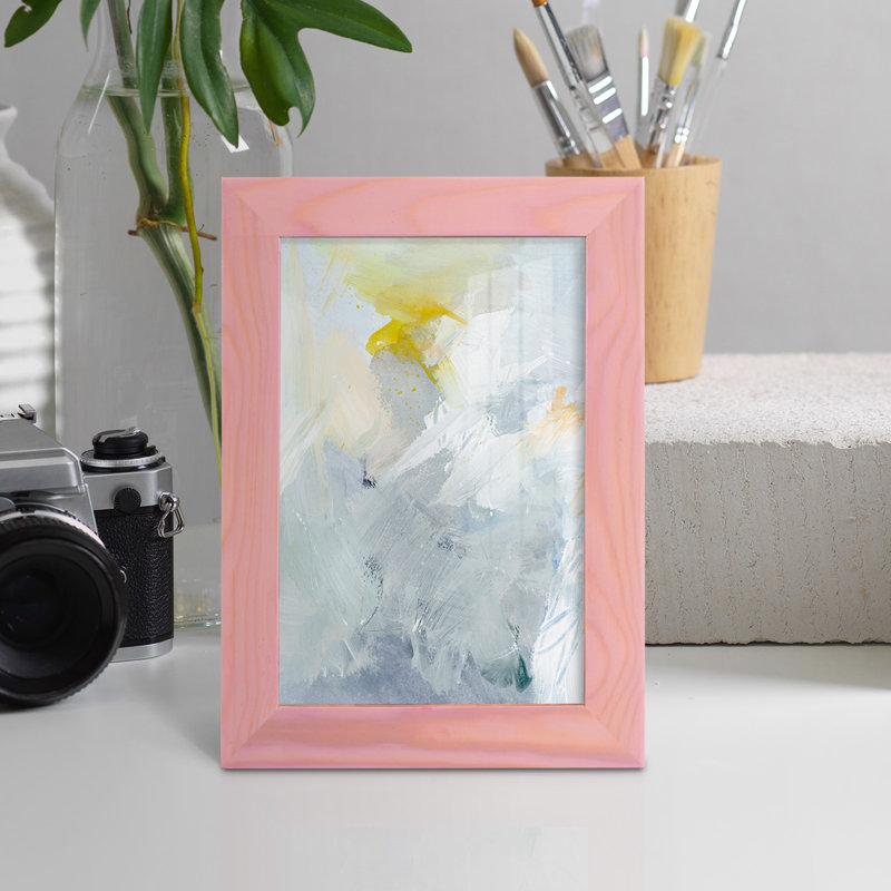 Canari et ciel II encadré sur papier, H 9 po x l 7 po x P 1 po, Encadré rose