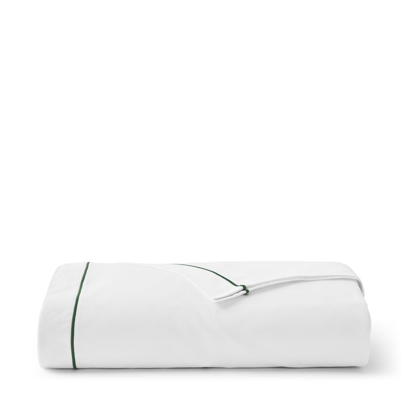 Premium Sateen Flat Sheet, White/Green, Queen Flat Sheet