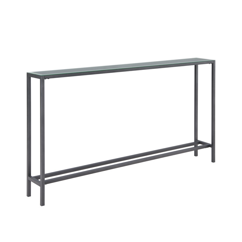 Lathem Narrow Long Console Table with Mirrored Top, Silver, 30" H x 56" W x 8" D