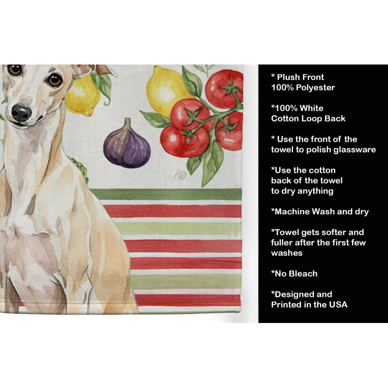 Cream Italian Greyhound Vegetables Kitchen Towel, Cream Italian Greyhound