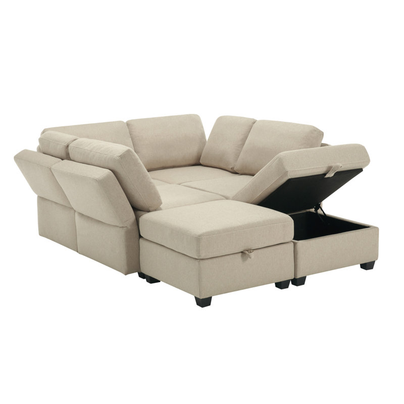 Canapé modulaire surdimensionné polyvalent avec rangement et fonctions réglables, Beige