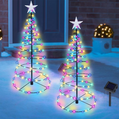 2 Pack Solar Spiral Christmas Trees With Multicolor Lights, 26" Outdoor Light Up Xmas Pathway Markers With Stake, Auto On/Off & Waterproof Lights For Winter Patio Yard Walkway Driveway Decor