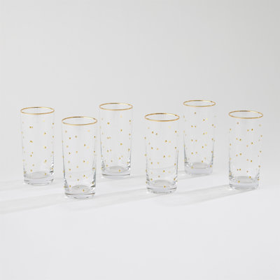 S/6 Celebration Highball Glasses-Clear W/Gold Dots