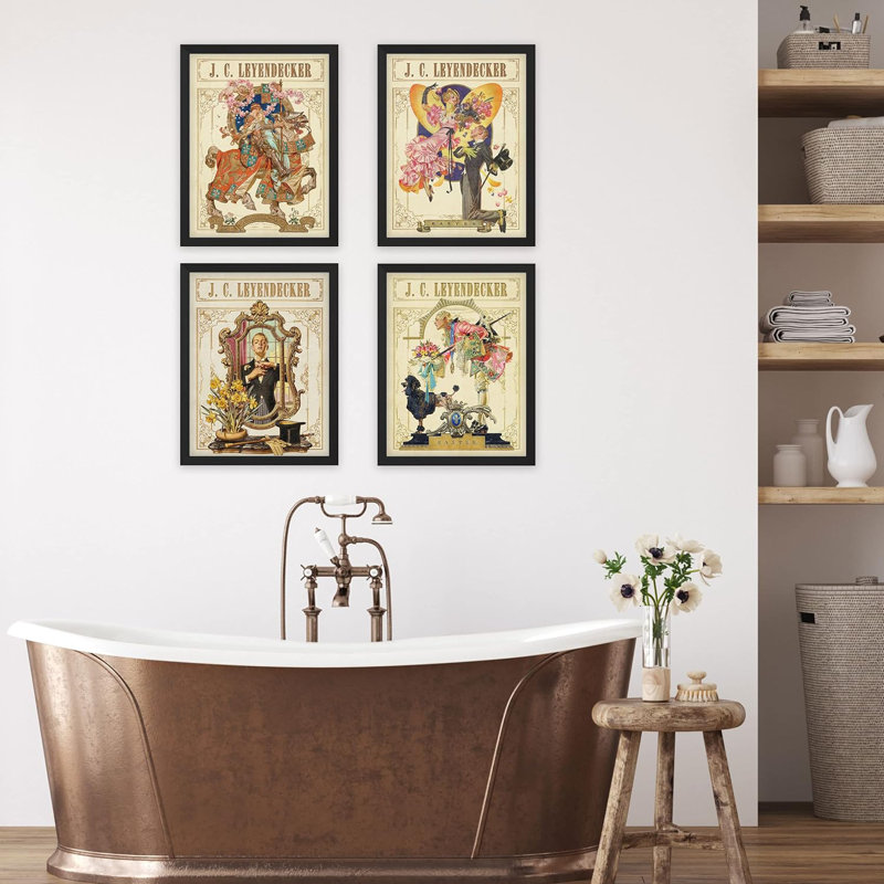 «Leyendecker Still Life Portraits Classic», reproduction d'art encadrée sur papier, 4 pièces, Noir