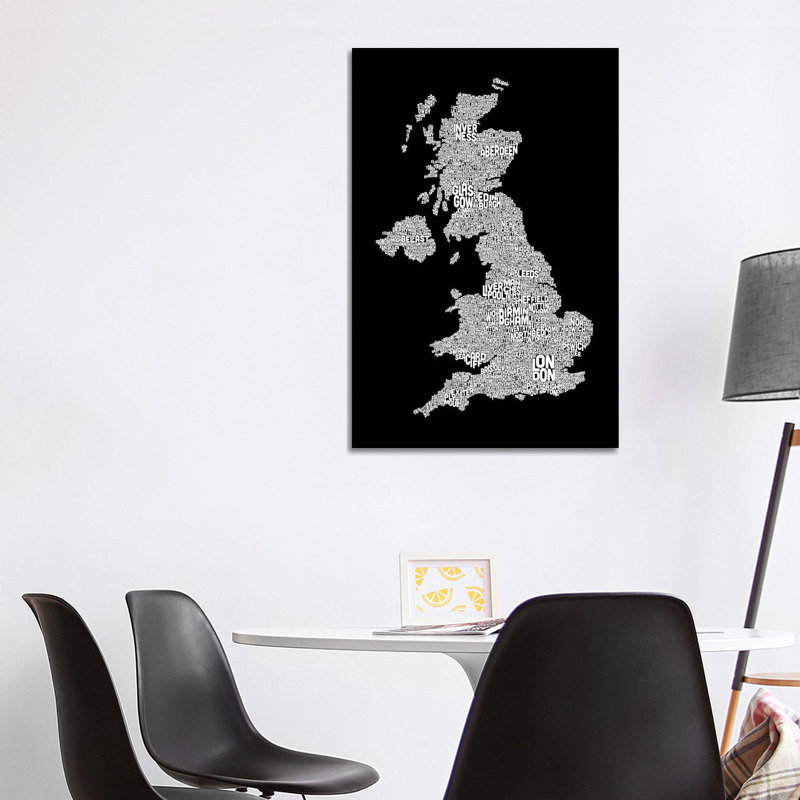 Great Britain Cities Text Map II by Michael Tompsett - 1 Piece Wrapped Canvas Wall Art