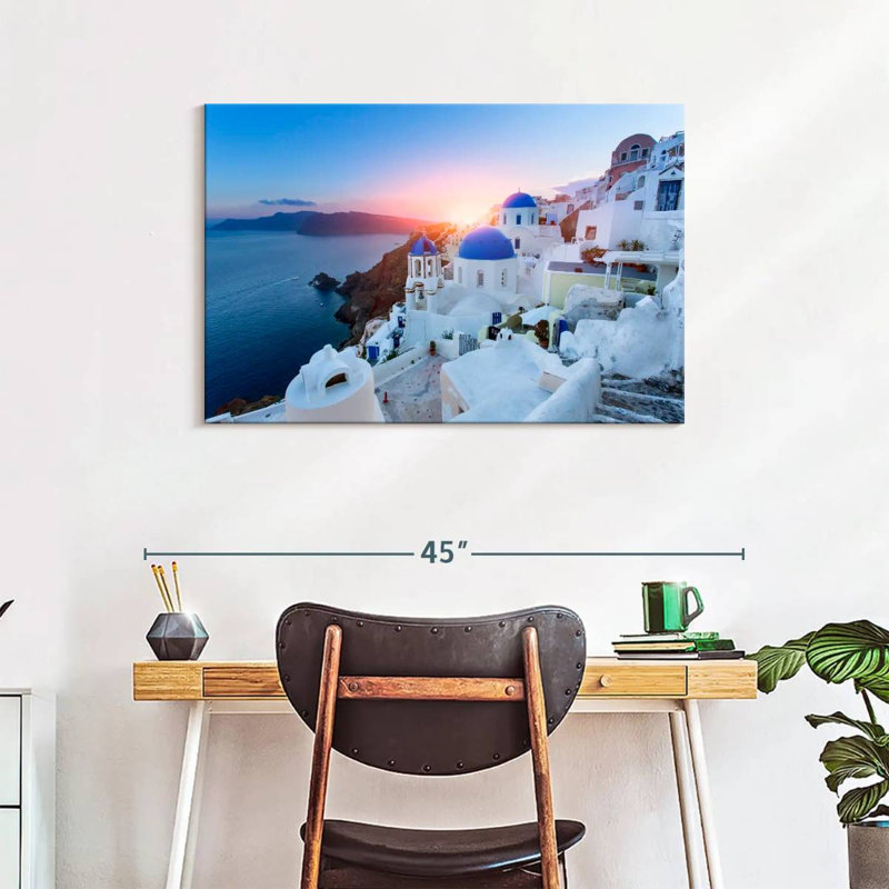 " Churches In Santorini ", 24" H x 36" W x 1.25" D