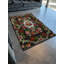 Tapis décoratif moderne rouge-rose à motif floral et rose à franges-110041814