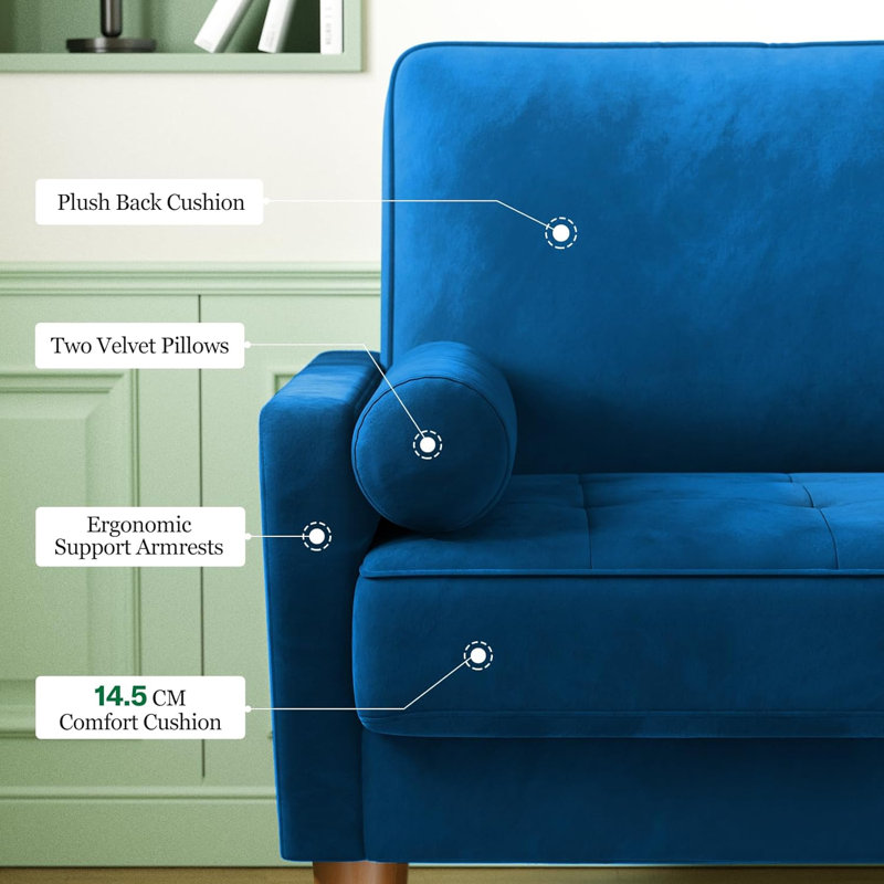 Collierville 2 Seater Velvet Sofa, Blue Velvet