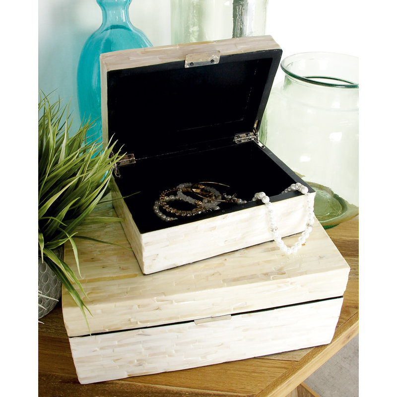Stained White Handmade Wood Lidded Decorative Box Set