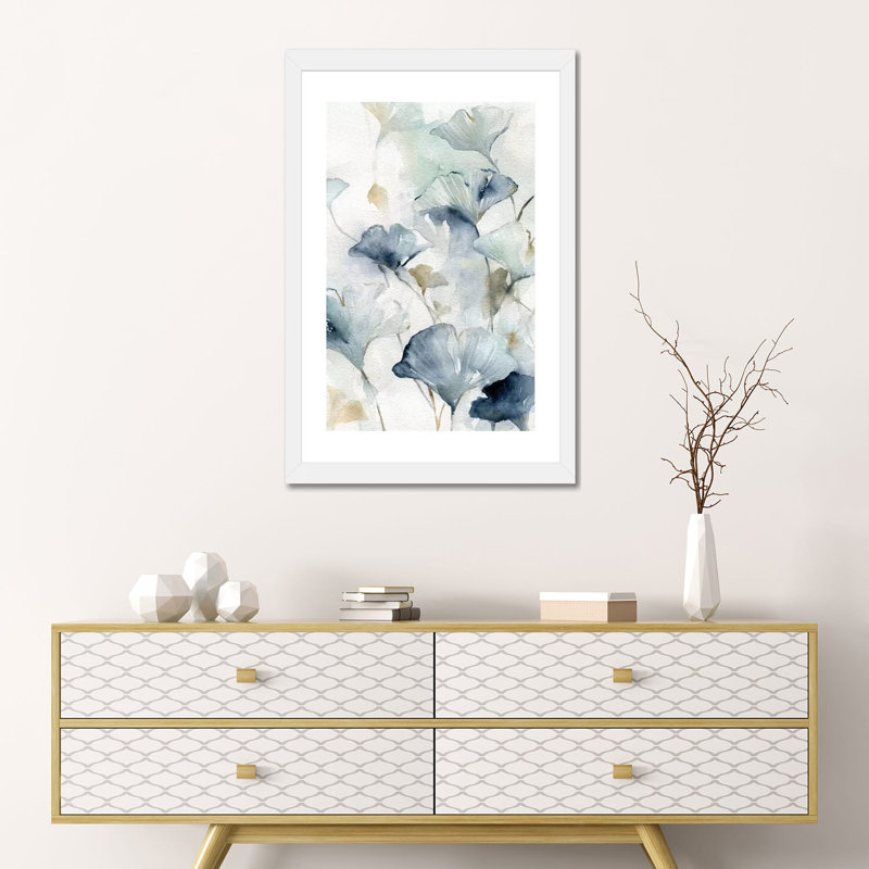 «Indigo Gingko II» par Carol Robinson - reproduction d'art, Papier encadré blanc, Blanc, H 24 po x l 16 po x P 1 po