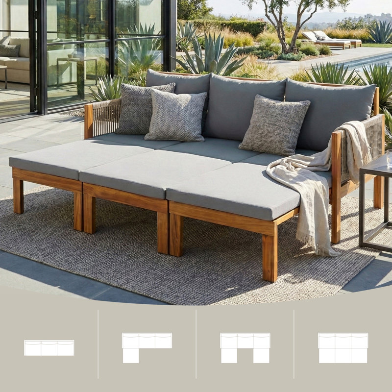 Canapé-lit d'extérieur pour terrasse avec mécanisme coulissant, Polyester brun