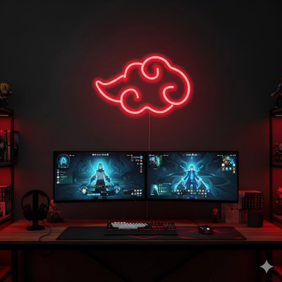 Panneau lumineux néon style anime, néon à DEL nuage rouge pour décoration murale, enseigne lumineuse néon de jeu à intensité variable, éclairage néon USB pour chambre, salle de jeux, repaire d'homme, fête, cadeau pour votre fils, petit ami (30 x 18 cm)