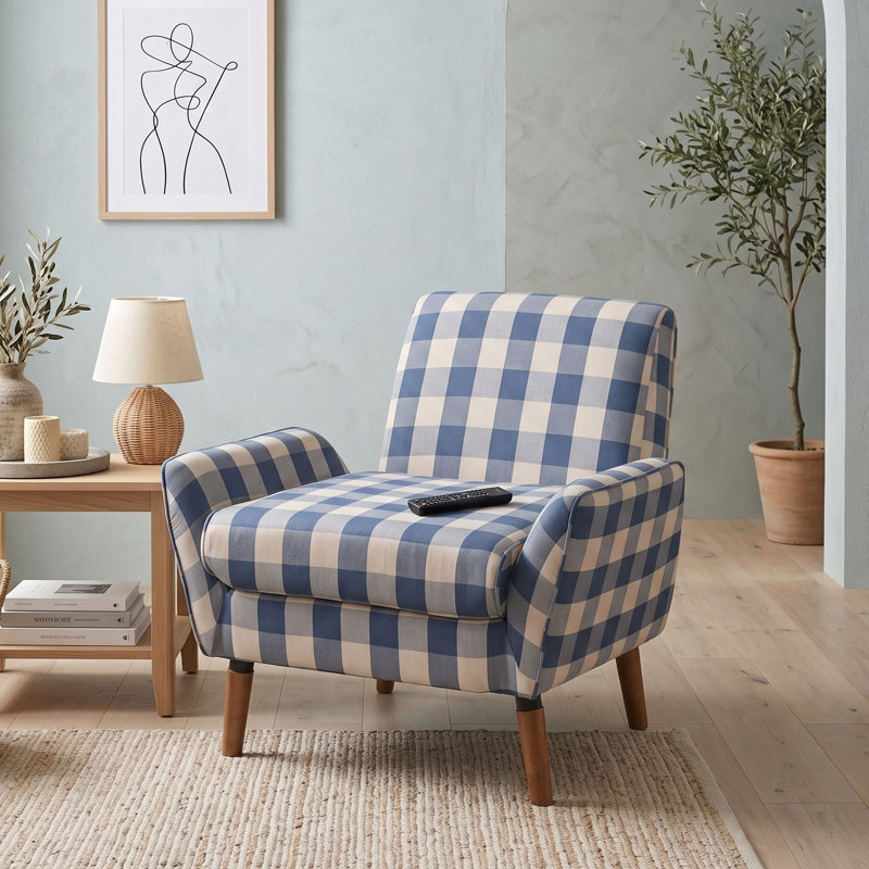 Fauteuil d'appoint rembourré avec pieds, Blue Checkerboard