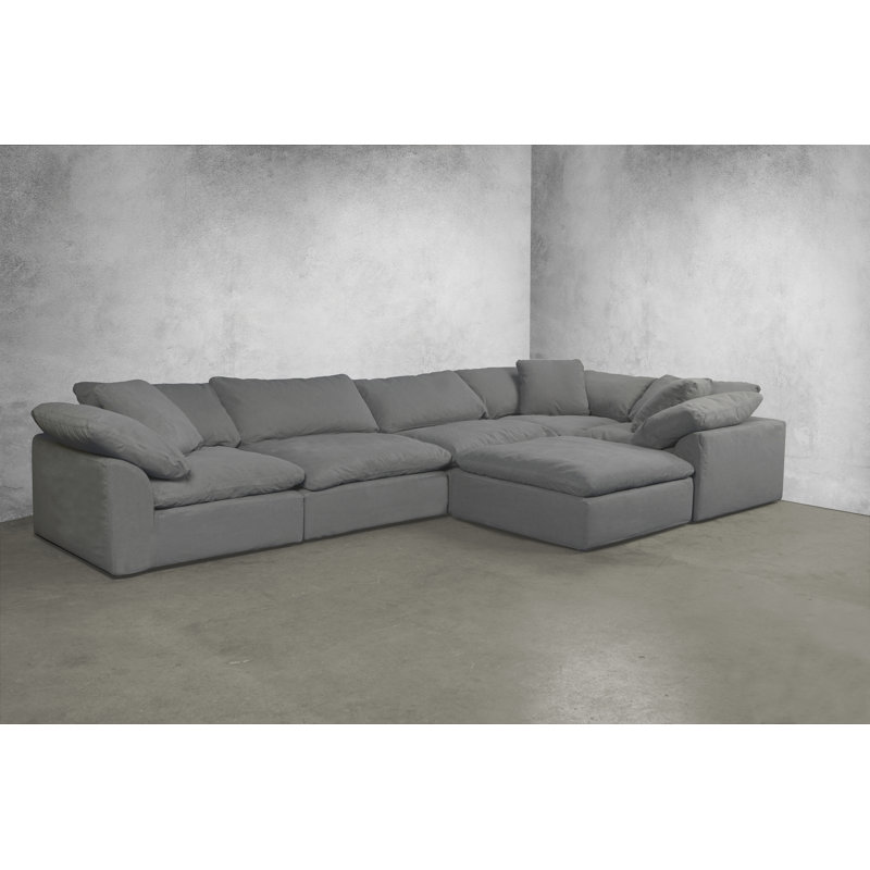 Mielke Cloud-Inspired 176" 7 Piece Oversized Deep Lounge Slipcovered Modular Corner Sectional with 2 Ottomans | Performance Fabric Washable Water-Resistant Stain-Proof | Deep-Seating Down-Filled Couch | Plush Cushions, Modern Design 