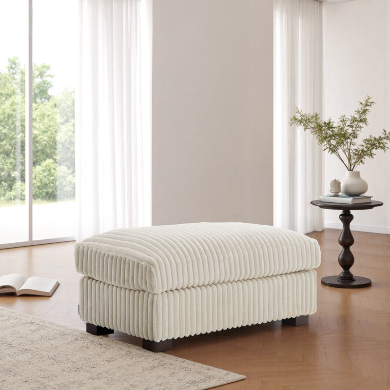 40.15cm Wide Rectangle Solid Colour Footstool Ottoman, White