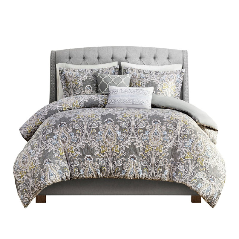 Housse de couette en coton pour très grand lit en gris avec accessoires de chambre faits de literie et d'oreillers lavables