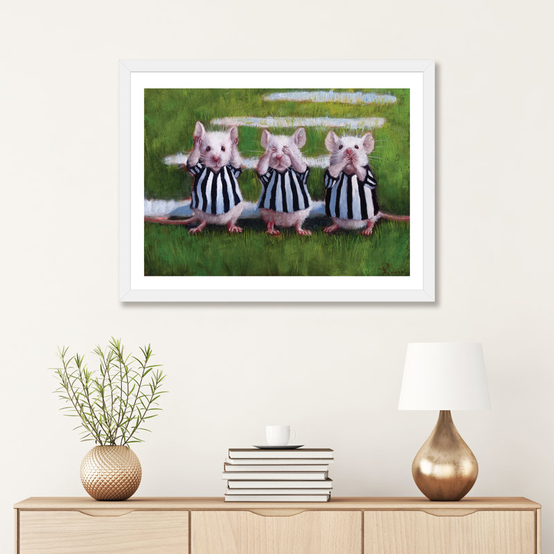 «Three Blind Mice», art encadré, H 16 po x l 24 po x P 1 po, Papier encadré blanc