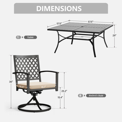 Mariana 8 - Person Patio Dining Set with Square Table , Cushions Included