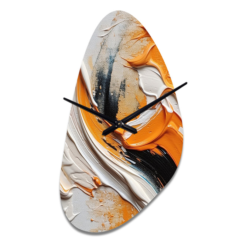 Orange et noir Mystic Spirals IV - horloge murale asymétrique abstraite en spirale, Grand