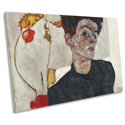 Egon Schiele Self-Portrait With Physalis - Wrapped Canvas Print